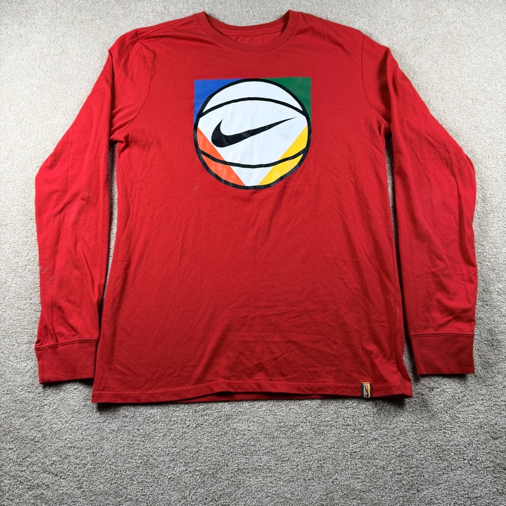 Nike Dri-FIT Basketball Graphic Long Sleeve Tee Red Mens Medium Athletic Cut